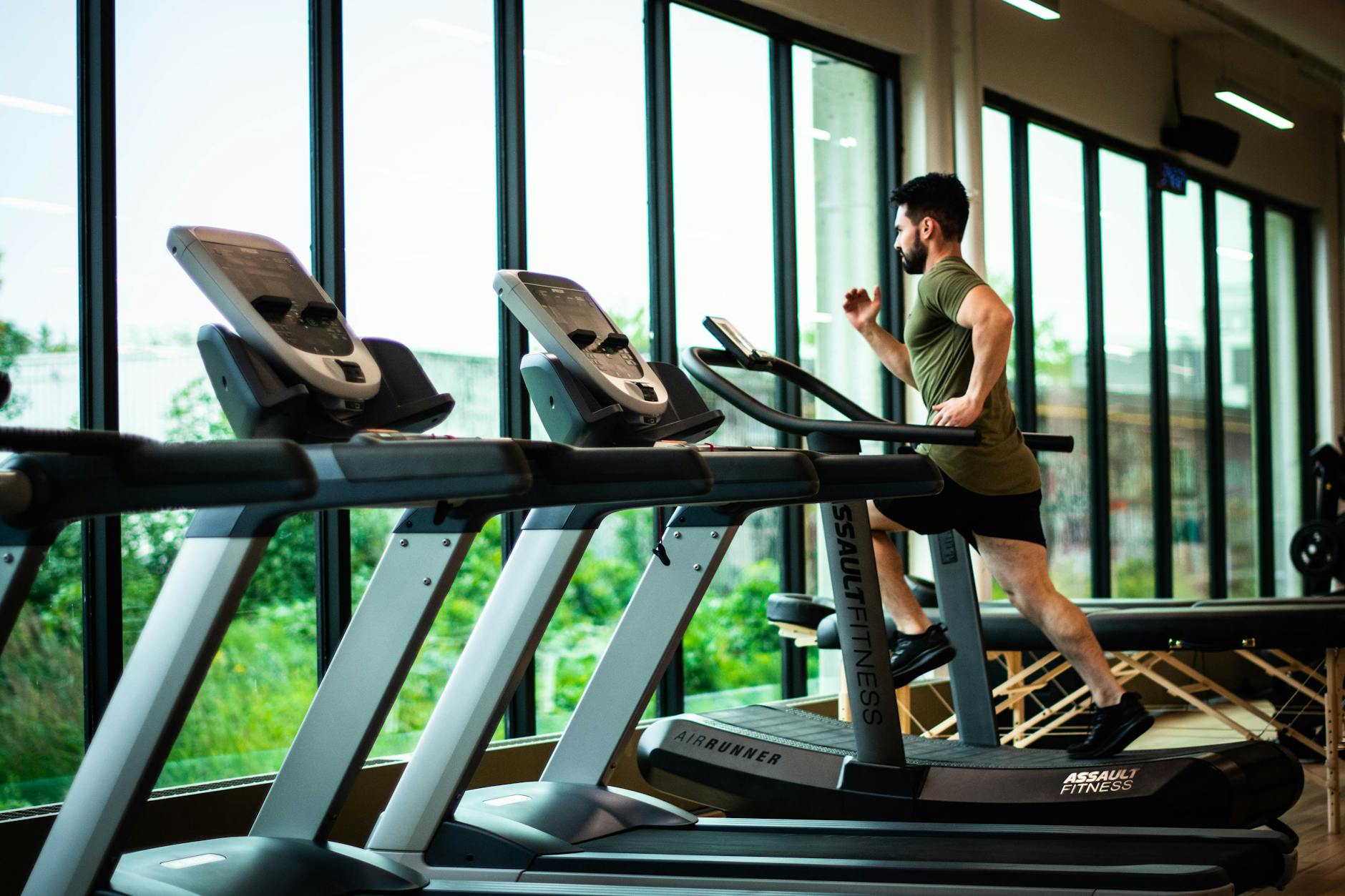 A person exercises on a treadmill.
